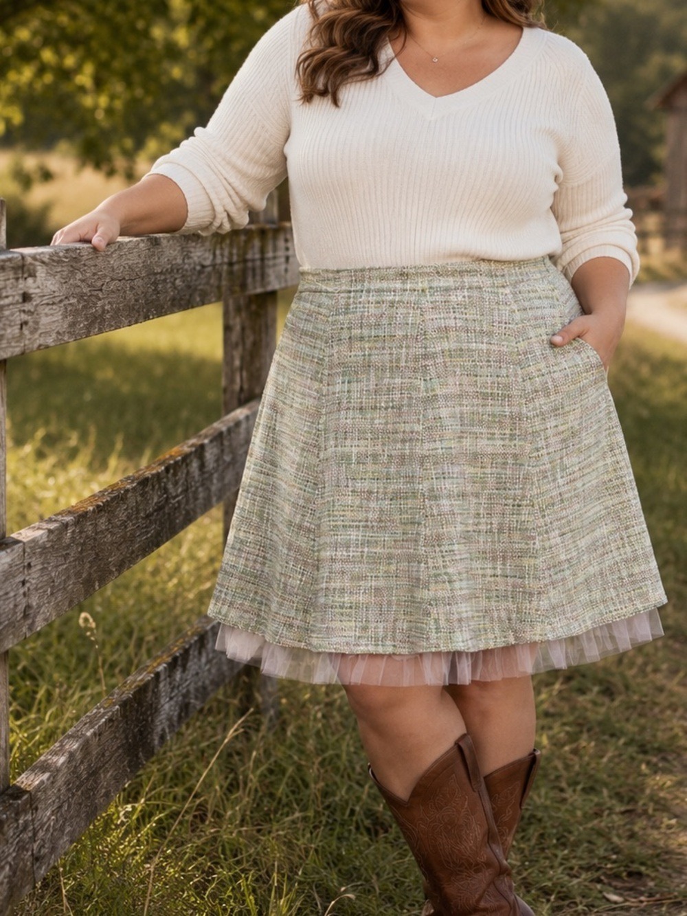 Newsworthy Vintage Green Tweed and Tulle skirt size 20 W